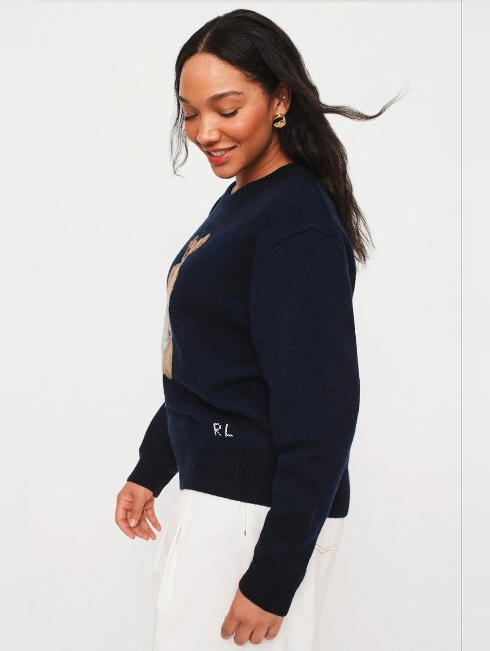 🐻 Polo by Ralph Lauren Navy Wool Cashmere Crewneck Sweater with Bear Intarsia S - Picture 7 of 16